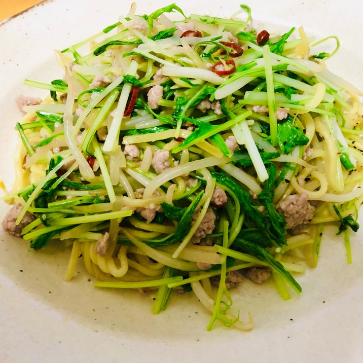 水菜とひき肉の焼きそば